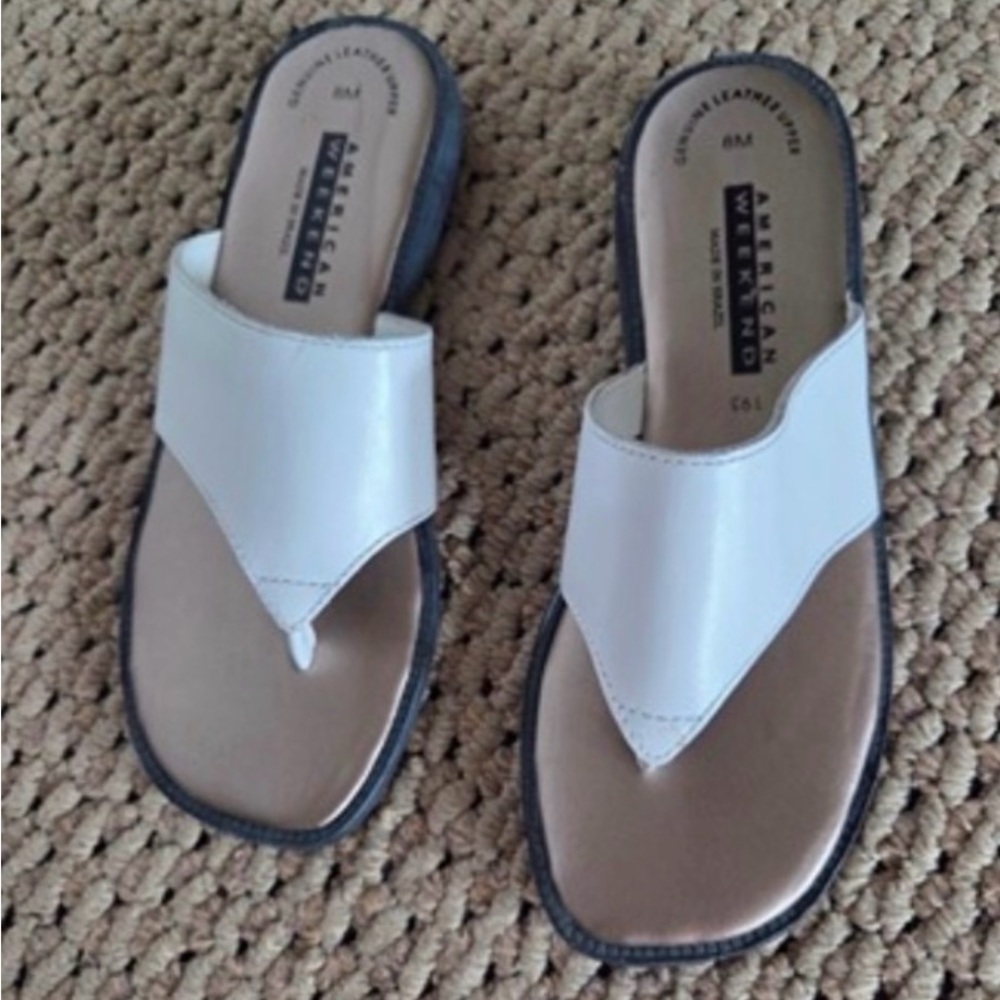american weekend white sandals size 8!